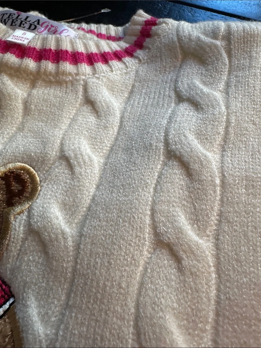 Stella & Tweed Girls Size 5 Teddy Bear Cable Knit Sweater Pink NWT
